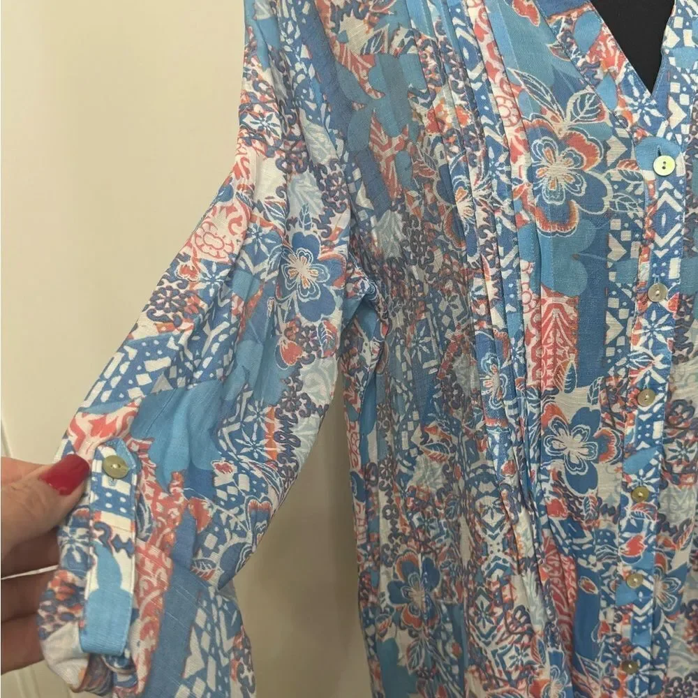 Ruby Rd. Floral Print Women's Top - Blue and Orange‎ - Picture 4 of 6